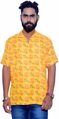 aruati Men Printed Straight Kurta(Yellow)