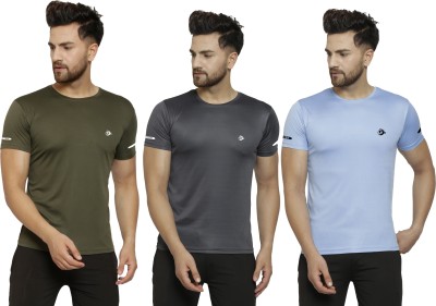 Cruister Sporty Men Round Neck Dark Green, Light Blue, Grey T-Shirt