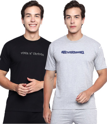 TWF Typography Men Round Neck Black, Grey T-Shirt