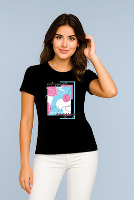 BILBURY Printed Women Round Neck Black T-Shirt