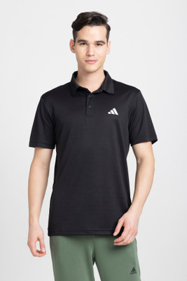 ADIDAS Printed Men Polo Neck Black T-Shirt