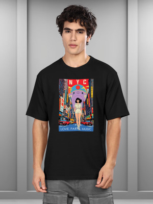 Bullmer Graphic Print Men Round Neck Black T-Shirt