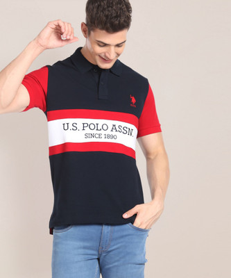 U.S. POLO ASSN. Colorblock Men Polo Neck Blue T-Shirt