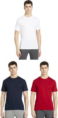 JOCKEY Solid Men Round Neck White, Dark Blue, Red T-Shirt
