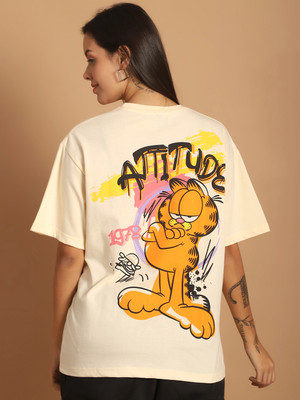 Roadster Printed Women Round Neck White T-Shirt