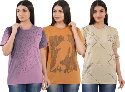 HouseOfCommon Printed Women Round Neck Multicolor T-Shirt