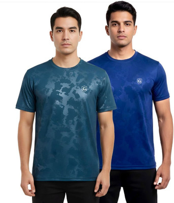 Gur Style Self Design Men Round Neck Blue T-Shirt