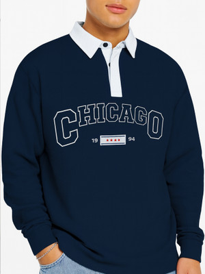 Jump Cuts Printed Men Polo Neck Dark Blue T-Shirt