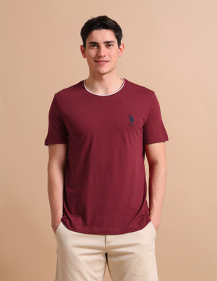 U.S. POLO ASSN. Solid Men Round Neck Red T-Shirt