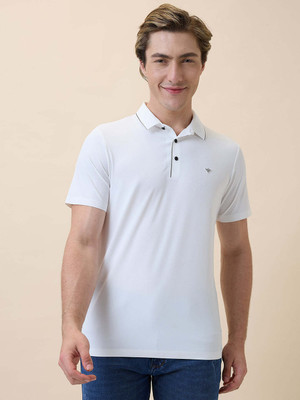 Status Quo Solid Men Polo Neck White T-Shirt