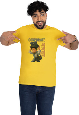 Printabulous Typography Men Round Neck Yellow T-Shirt