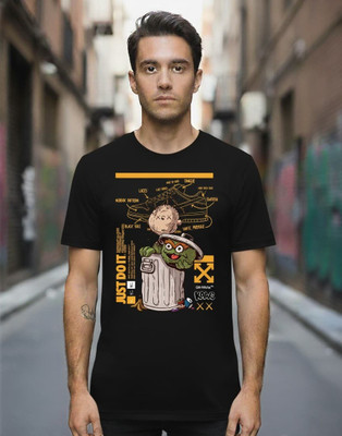 PIDAM Graphic Print Men Round Neck Reversible Black T-Shirt