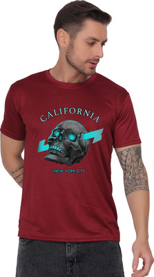 AZAADGARMENT Printed Men Round Neck Reversible Maroon T-Shirt