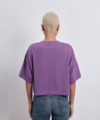 LEE Solid Women Round Neck Purple T-Shirt