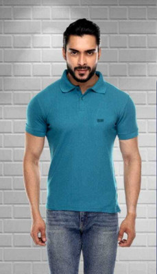 Sample Solid Men Polo Neck Blue T-Shirt