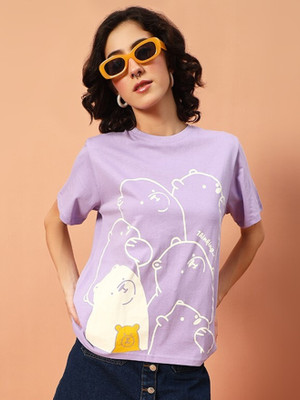 THE DRY STATE Printed Women Round Neck Purple T-Shirt