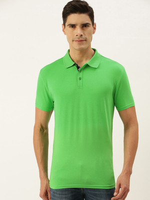 FOREVER 21 Solid Men Polo Neck Green T-Shirt