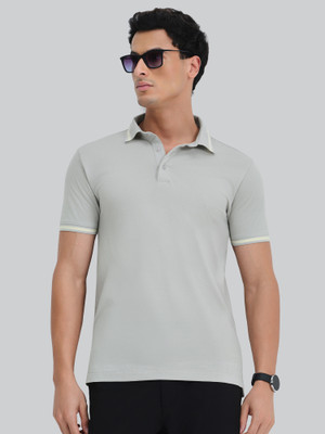 XYXX Solid Men Polo Neck Grey T-Shirt