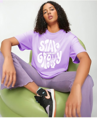 LWEXS Graphic Print Women Round Neck Purple T-Shirt