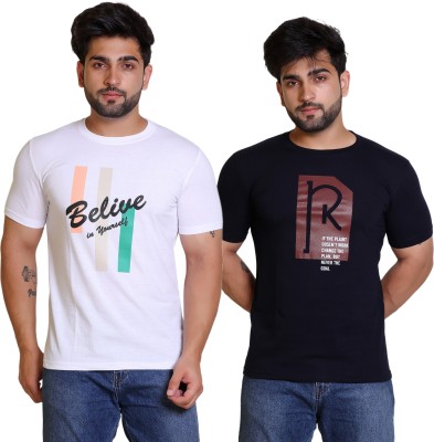 MAYUR CLOTHING Printed, Graphic Print Men Round Neck White, Navy Blue T-Shirt