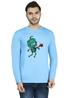 LV CARE Printed Men Round Neck Blue T-Shirt