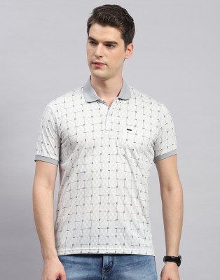 MONTE CARLO Printed Men Polo Neck Grey T-Shirt