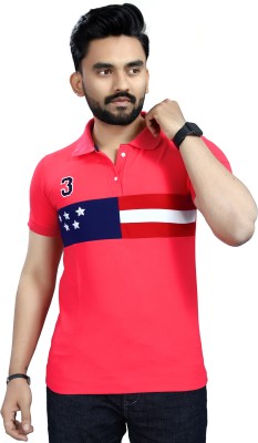 DyrectDeals Colorblock Men Polo Neck Pink T-Shirt