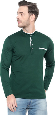Moordale Fab Solid Men Henley Neck Dark Green T-Shirt