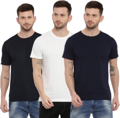 NOBI Solid Men Round Neck White, Black, Navy Blue T-Shirt