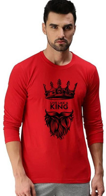Aditi Fashion Printed, Typography Men Round Neck Red T-Shirt