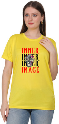 Kreovate Printed Women Round Neck Yellow T-Shirt