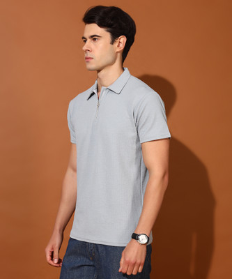 METRONAUT Self Design Men Polo Neck Grey T-Shirt