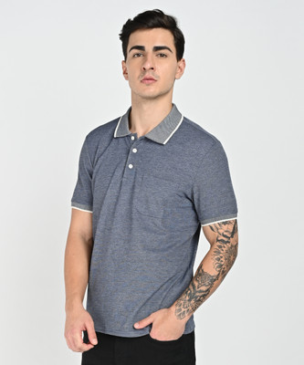 defacto Solid Men Polo Neck Blue T-Shirt