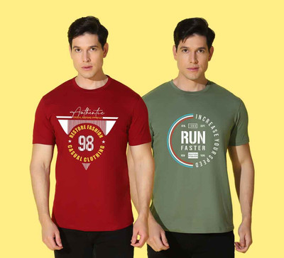 WOOSTRO Graphic Print, Solid Men Round Neck Multicolor T-Shirt