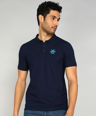 WROGN Solid Men Polo Neck Dark Blue T-Shirt
