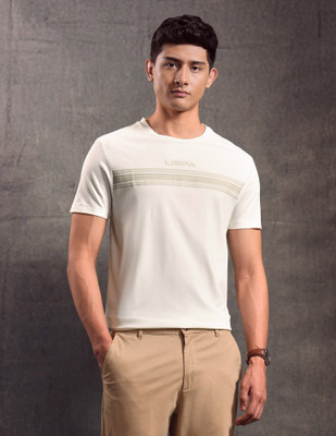 U.S. Polo Assn. Denim Co. Striped Men Crew Neck Beige T-Shirt