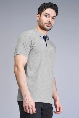 Triptee Solid Men Polo Neck Grey T-Shirt