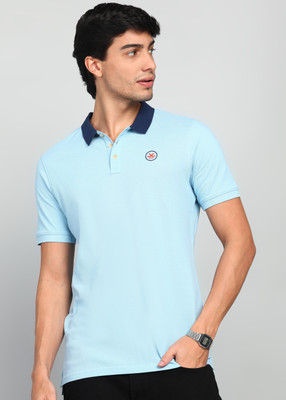 WROGN Solid Men Polo Neck Blue T-Shirt
