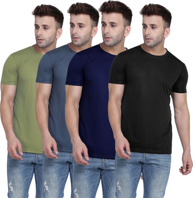 TQH Solid Men Round Neck Light Green, Grey, Dark Blue, Black T-Shirt