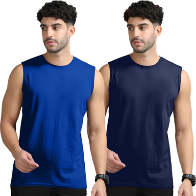 Jangoboy Solid Men Round Neck Dark Blue, Black T-Shirt