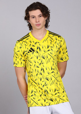 ADIDAS Graphic Print Men V Neck Yellow T-Shirt