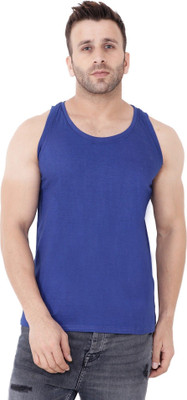 GEUM Solid Men Scoop Neck Blue T-Shirt