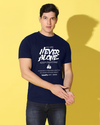 WOOSTRO Printed Men Round Neck Navy Blue T-Shirt