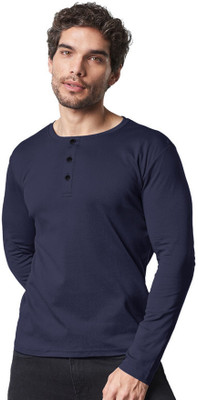 LazyChunks Solid Men Round Neck Navy Blue T-Shirt