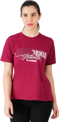 BERRY STREET Typography Women Round Neck Maroon T-Shirt