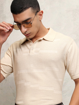 HIGHLANDER Self Design Men Polo Neck White T-Shirt