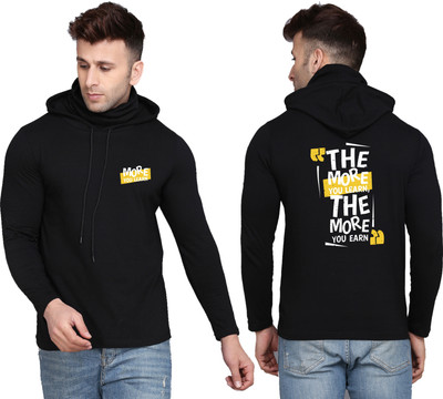 WOOSTRO Printed Men Hooded Neck Black T-Shirt