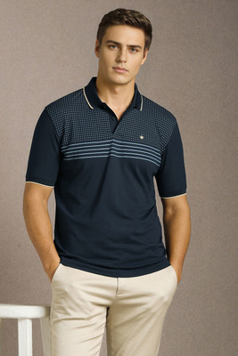 LOUIS PHILIPPE Striped Men Polo Neck Dark Blue T-Shirt