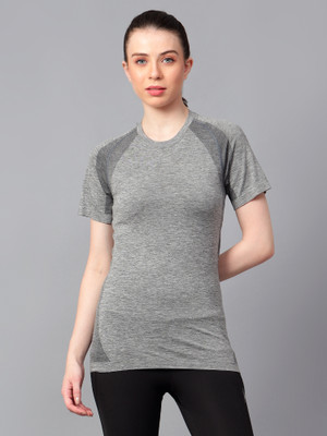 Trenz Self Design Women Round Neck Grey T-Shirt