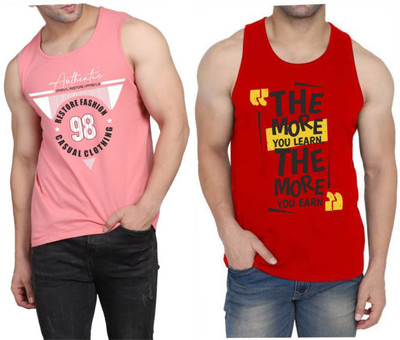 WOOSTRO Printed Men Scoop Neck Pink, Red T-Shirt